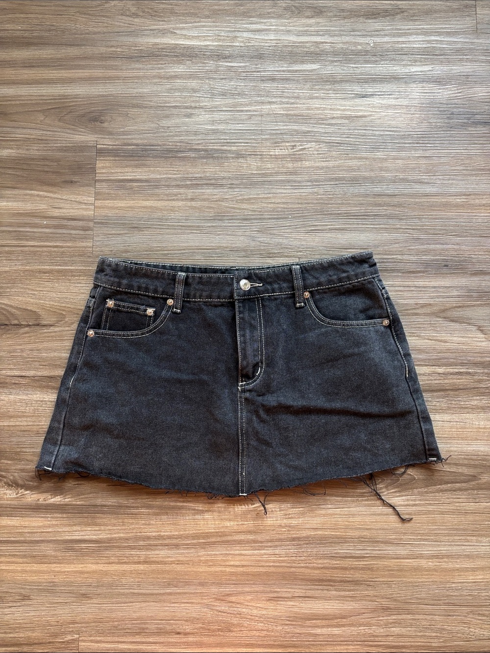 White Fox Boutique Black Denim Mini Skirt - Raw Hem